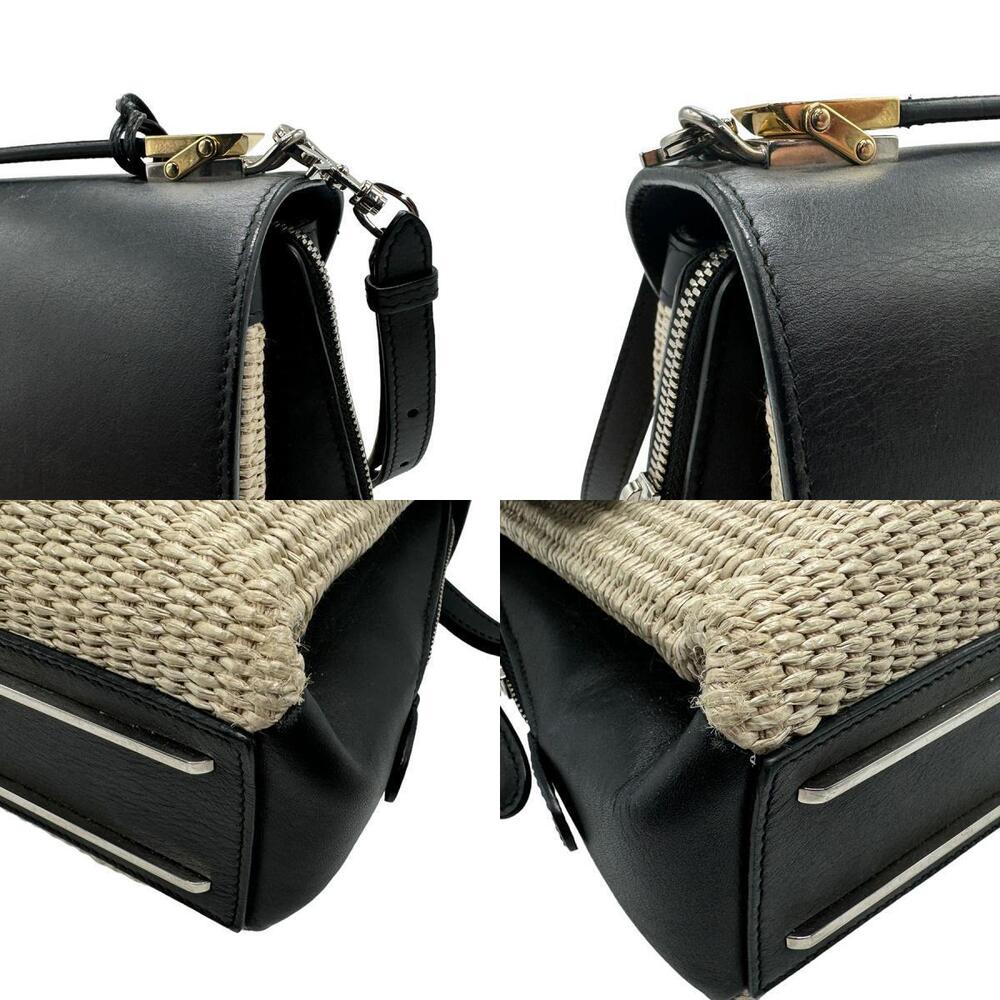 Balenciaga Le Soft Cartab Shoulder Bag Leather Raffia Black Beige - Picture 3 of 4